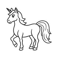 Cute Cartoon Outline Illustration of a Unicorn for Coloring Activity