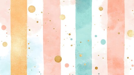 Abstract Watercolor Pattern with Soft Pastel Stripes and Glittering Gold Accents