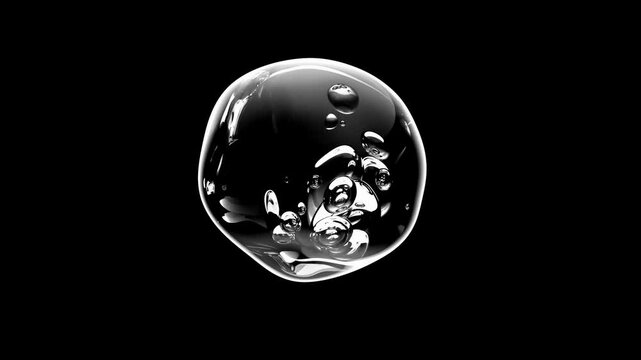Water element background. Movement of air bubbles and drop inside on Alpha Channel and Green Screen. Animation seamless loop. 3d render.	