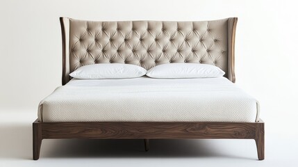 Obraz premium A chic and modern velvet double bed with a button-tufted headboard, hidden storage, and stylish wooden support.