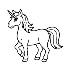 Cute Cartoon Outline Illustration of a Unicorn for Coloring Activity