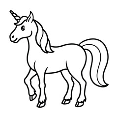 Cute Cartoon Outline Illustration of a Unicorn for Coloring Activity
