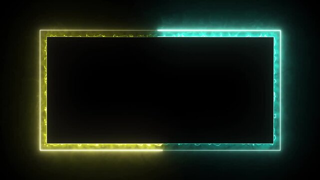 neon border frame, yellow blue glowing border, rectangle, square, frame, glowing frame, glowing border, neon rectangle frame.