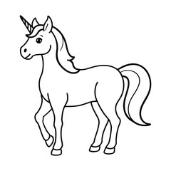 Cute Cartoon Outline Illustration of a Unicorn for Coloring Activity