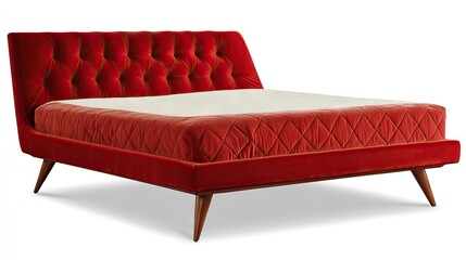 A modern double bed with quilted velvet upholstery, deep storage compartments, and sleek wooden legs.