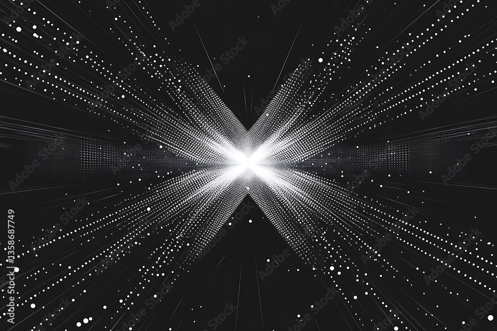 Poster abstract digital art white light burst in a dark space with a butterfly effect