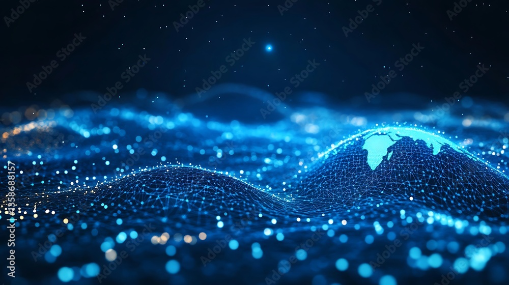 Fototapete abstract global network visualization digital world connection futuristic technology background