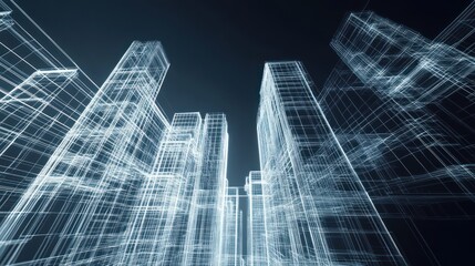 Futuristic city architecture wireframe perspective