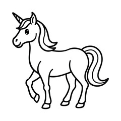 Cute Cartoon Outline Illustration of a Unicorn for Coloring Activity
