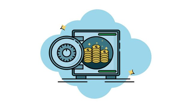 save money box icon line color animation 2D video for investment concept , simple financial or banking symbol animated footage motion graphic illustration design