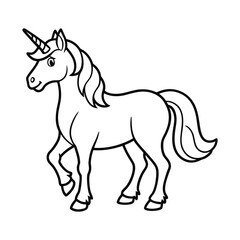 Cute Cartoon Outline Illustration of a Unicorn for Coloring Activity