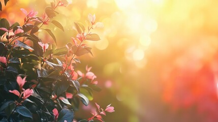 Fototapeta premium Serene Sunset Blooms: Pink Flowers Bask in Golden Hour Light