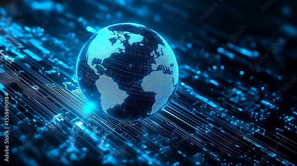 Aufkleber global network digital world futuristic technology abstract background illustration