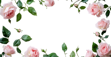 Elegant Pink Rose Floral Frame with Flowers Isolated on Transparent Background for Romantic and Decorative