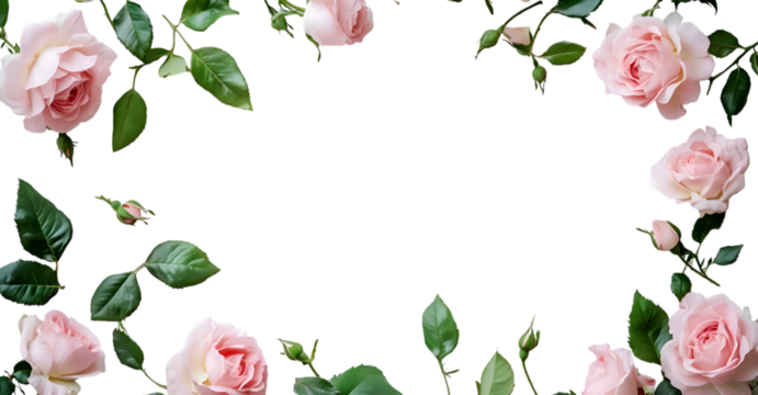 Elegant Pink Rose Floral Frame with Flowers Isolated on Transparent Background for Romantic and Decorative