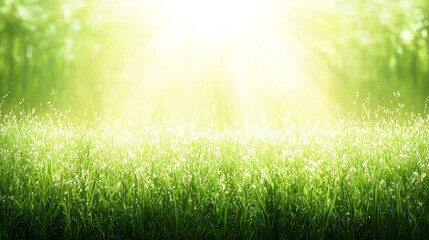 Obraz premium Bright Sunlight Illuminates Green Grass Field