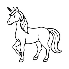Cute Cartoon Outline Illustration of a Unicorn for Coloring Activity