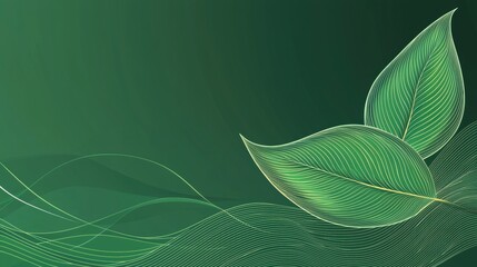 Sustainability Leaf Icon Abstract leaf icon made of swirling lines, green gradient background, represents eco consciousness and environmental awareness