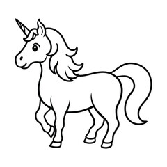 Cute Cartoon Outline Illustration of a Unicorn for Coloring Activity