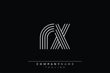 Creative RX lines letter logo design. A simplistic and elegant abstract logo design with linear patterns and initials, suitable for contemporary branding.