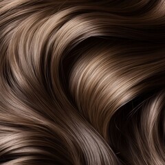 Naklejka premium Close-up View of Luxurious Brown Hair Texture with Natural Wave Patterns Highlighting Shine, Softness, and Beauty in Natural Light for Hair Care or Fashion Projects