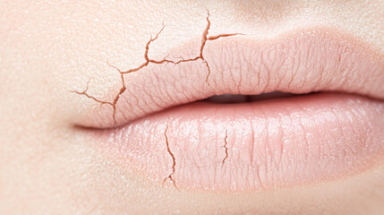 Fototapeta premium Dehydrated Lips: A close-up shot of chapped, cracked lips showing signs of dryness.