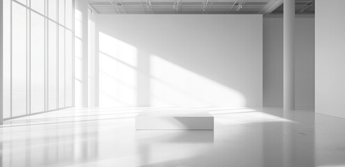 Obraz premium Sunlit Minimalist White Room Interior with Display Platform