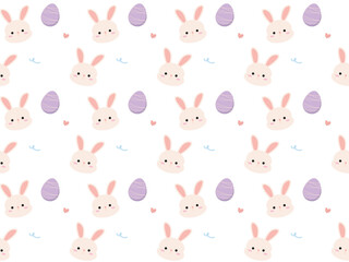 Seamless pattern happy bunny with easter egg pastel flat art design. Cute rabbit decorate with festive vector concept of celebration, holiday and spring time for children fabric clipart illustration.