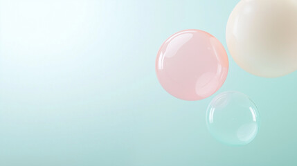 Floating Spheres: Dreamy spheres in different sizes and colors float gracefully against a light backdrop, evoking a sense of weightlessness and ethereal beauty.