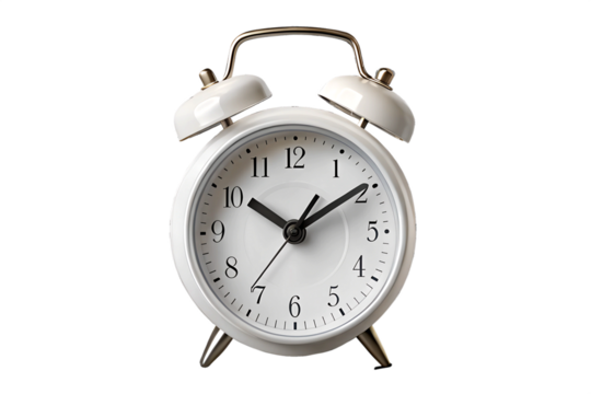 Alarm clock on a metal grid background. 3d rendering. Image isolated on white background. Generative AI - Powered by Adobe