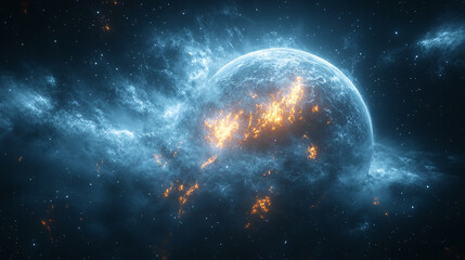 cosmic scene depicting the merging of Earth with ethereal realms, symbolizing the convergence of our planet and the celestial domains, highlighting cosmic mysteries and interconnected energy