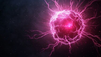 Glowing Pink Cosmic Cell Explosion In Dark Space