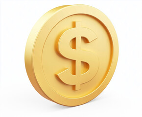 3D Dollar Coin Icon in Gold