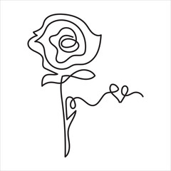 Single Line Drawing of a Rose with heart on White Background