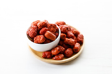 Dried red Chinese dates, jujube in a bowl