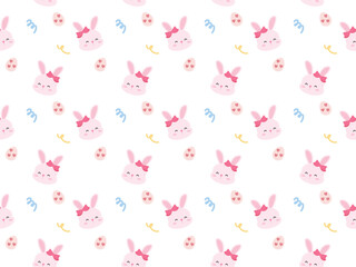 Seamless pattern happy bunny with easter egg pastel flat art design. Cute rabbit decorate with festive vector concept of celebration, holiday and spring time for children fabric clipart illustration.