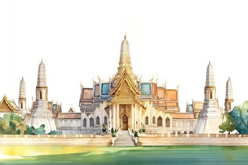Fototapeta premium Architecture illustration watercolor thailand.