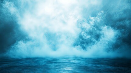 Obraz premium Mystic Blue Sea and Fog Landscape: A Serene, Ethereal Scene