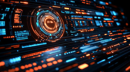 Obraz premium A glowing digital tech circle symbolizing big data and advanced technology on a dark backdrop, representing modern innovation and 3D rendering in the world of digital transformation.