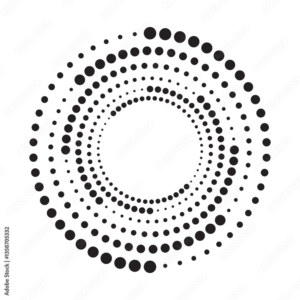 Fototapete Halftone circular frame logo. Circle dots isolated on the white background. Fabric design element. Halftone circle dots texture. Vector design element for various purposes.	