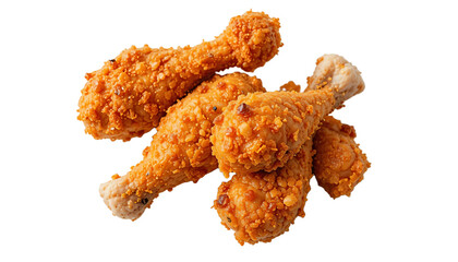 Crispy fried chicken drumsticks coated in golden brown crumbs look delicious against a transparent background perfect for food