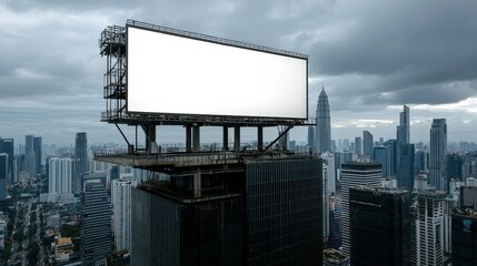 A blank advertising billboard stands tall in the urban city at night under the sky, offering outdoor commercial space for a large marketing message or business promotion