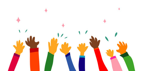Doodle hands up, clapping ovation, applause, Hands gesture on cartoon style with funny colors 