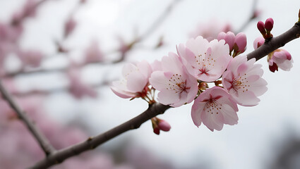 Obraz premium Serene Pink Sakura Flowers on a Branch