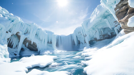 Icy Wonderland Frozen Waterfall Snowy Landscape Beauty