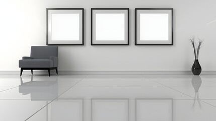 Minimalist Interior Design Featuring Empty Frames and Elegant Furniture in a Modern Space