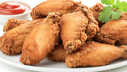 Delicious fried chicken wings with aromatic tomato sauce.