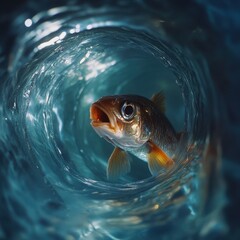 Graceful Fish Swimming in Crystal Clear Water Observed from a Unique Perspective Enhancing the Beauty of Underwater Life and Aquatic Ecosystem Dynamics