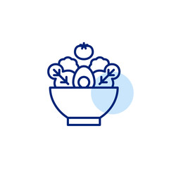 Garden salad with eggs, tomato, lettuce and greens. Heathy diet. Groceries shopping for vegetarian. Pixel perfect, editable stroke vector icon
