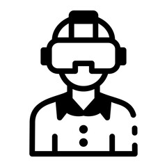 A character wearing virtual reality glasses, line style icon 